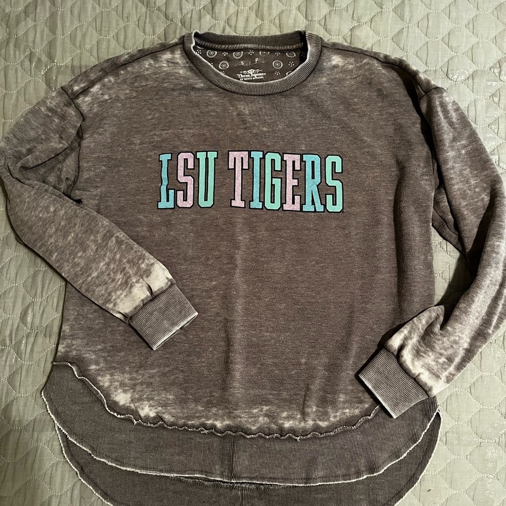 LSU~GRUNGE~ Charcoal Crewneck Sweatshirt~